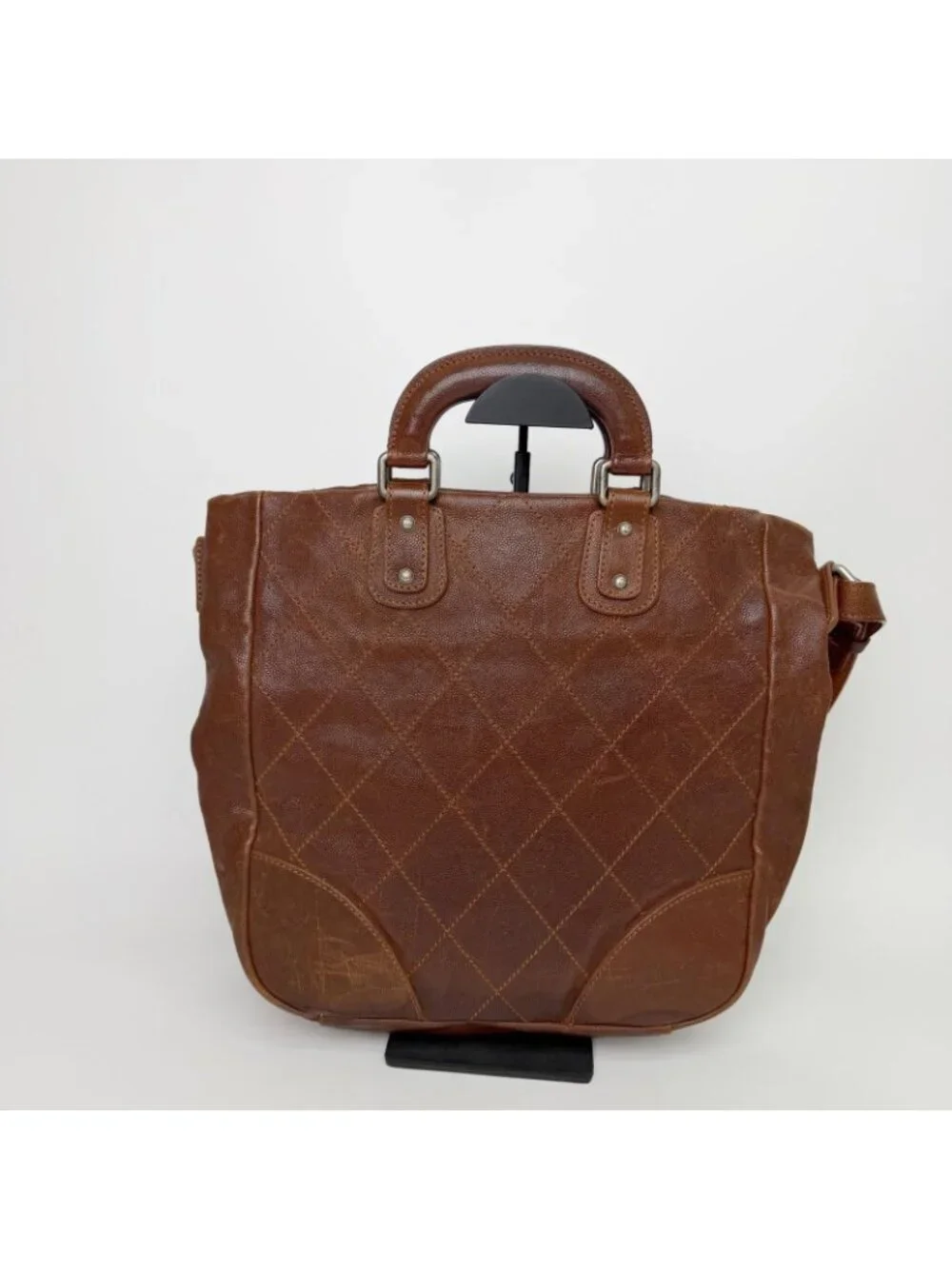 Chanel CC Logo Quilted 2-Way Shoulder Bag Leather Brown Silver Seal Vintage